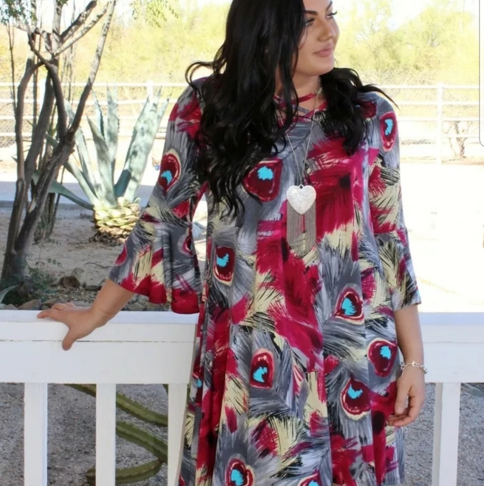 Burgandy peacock feather tunic or dress 3x